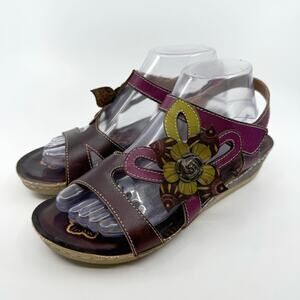 L' Artistie Article Pelagia Brown Floral Sandals US8.5 EU39 Slingback Purple WMN